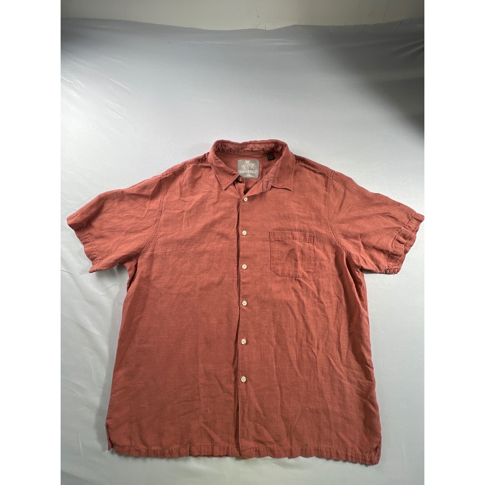 Margaritaville Mens 2XL Silk Linen Blend Short Sleeve Button Up Shirt Terracotta